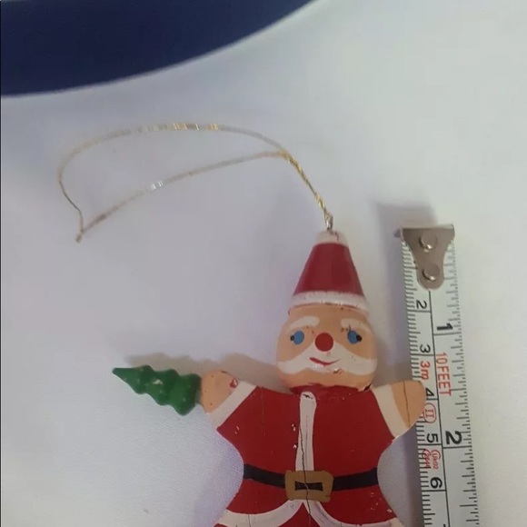 Vintage WOODEN SANTA CLAUS TREE ORNAMENT WITH SMALL TREE 3 1/2" • pre-owned - Picture 5 of 7